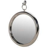 silver round mirror on hook 