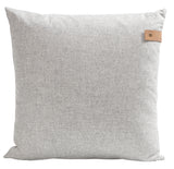 cushion with leather tag , cushion grey leather tag 