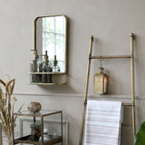 Antique Brass Wall Mirror with Mini Shelf