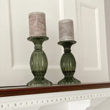Olive Green Glass Candle Holder (Large)