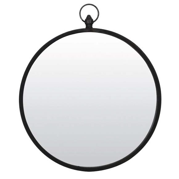 Round Matt Black Wall Mirror with Hook